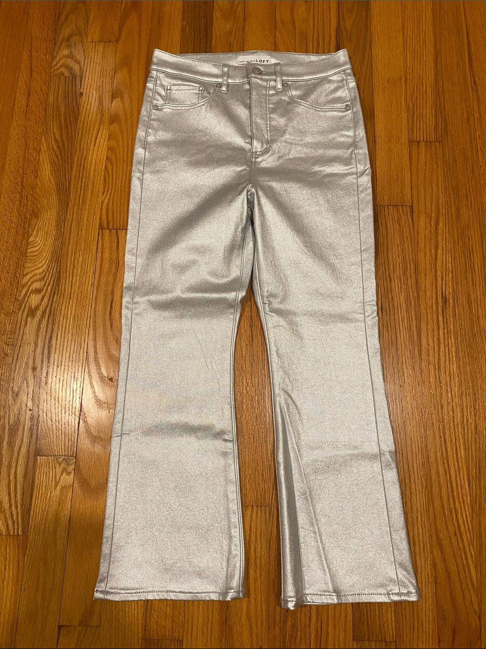 Loft Silver Faux Leather Coated Flare Crop Pants